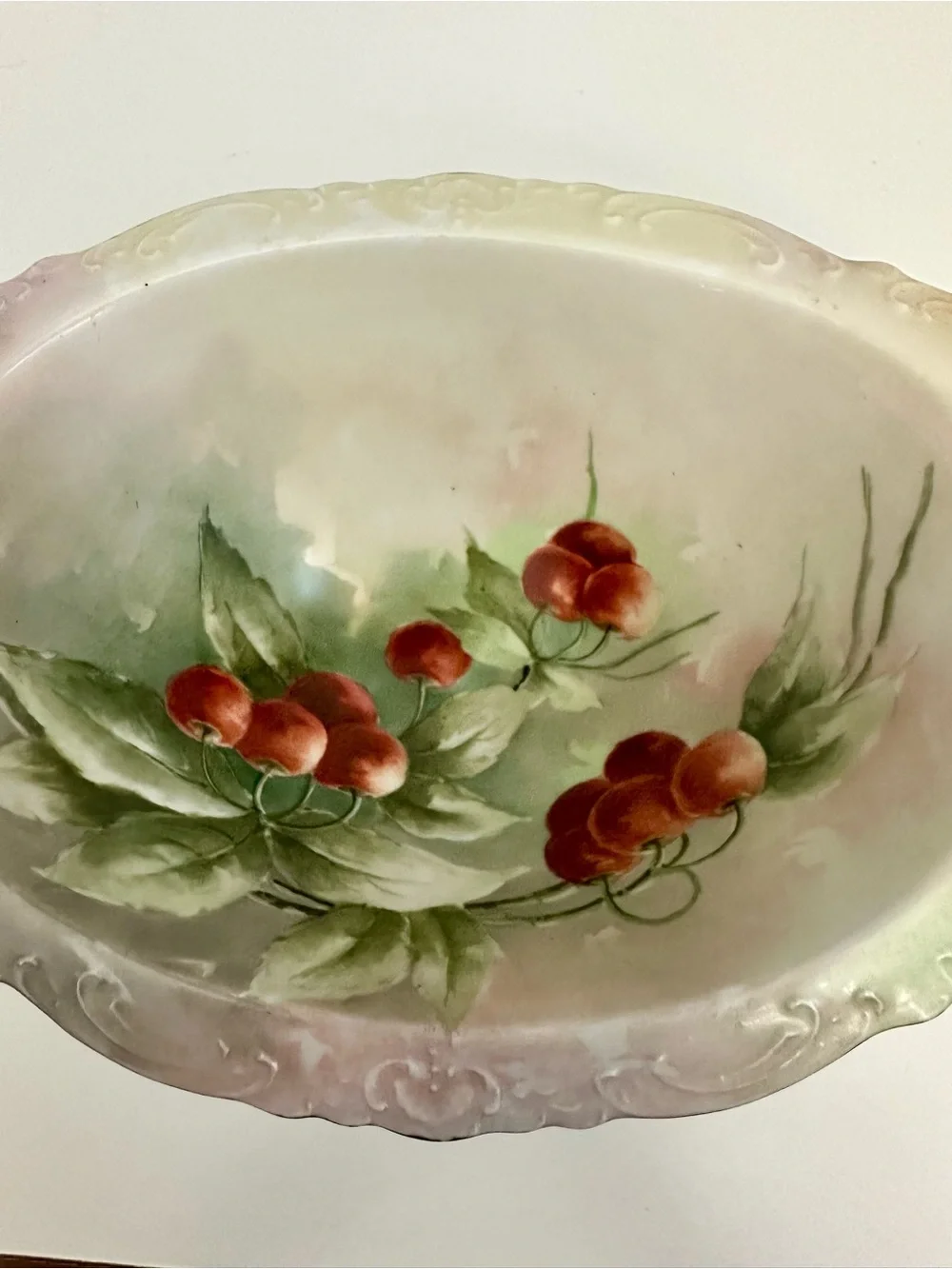 Vintage Wallendar Austria Serving Bowl w/ Cherry Tree Pattern/1884-1909